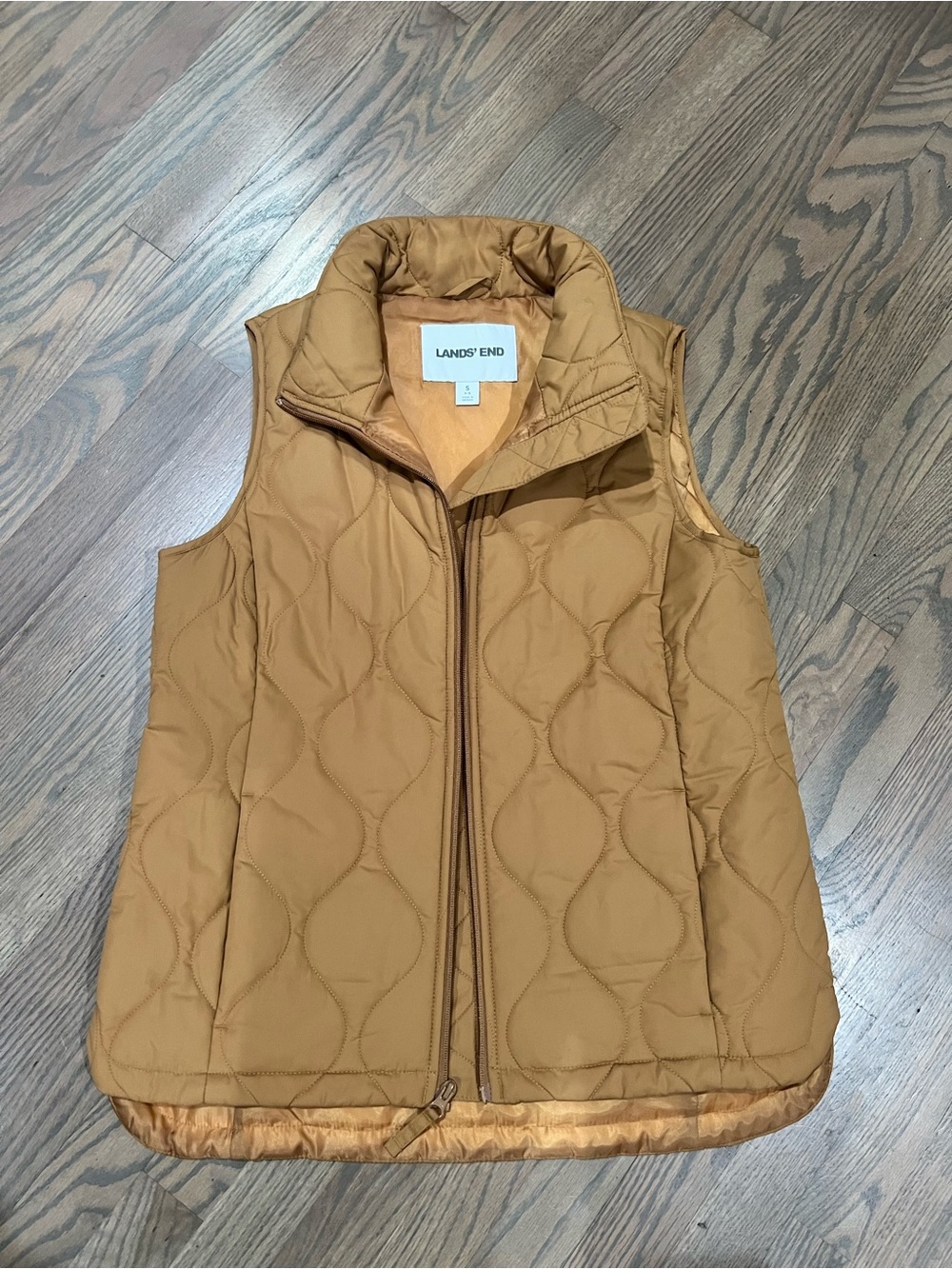 Lands' End Quilted Sleeveless Puffer Vest in Camel/Tan